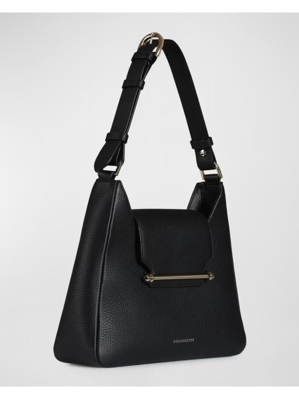 Strathberry Multrees Flap Leather Hobo Bag Black Leather - Picture 2 of 7